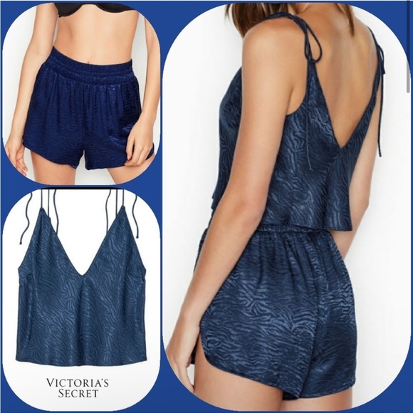 Victoria’s Secret Blue Zebra Sleep Set Pajamas Top and Bottoms Shorts - Picture 2 of 10